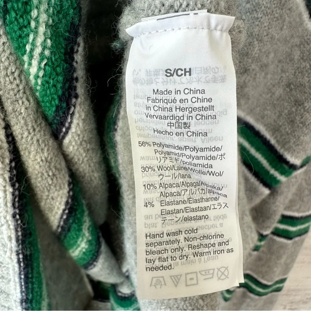 J. Crew Gray Crewneck Sweater with Green Stripes